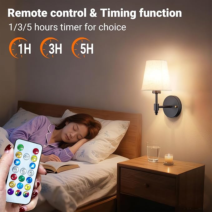 YHCDLAMP Peel and Stick Wall Sconces, No Drilling Stick On Wall Sconce, Wireless Battery Operated Wall Lights, Adhesive Wall Lamp with 10000mAh Battery Bulb for Bedroom Living Room Decor