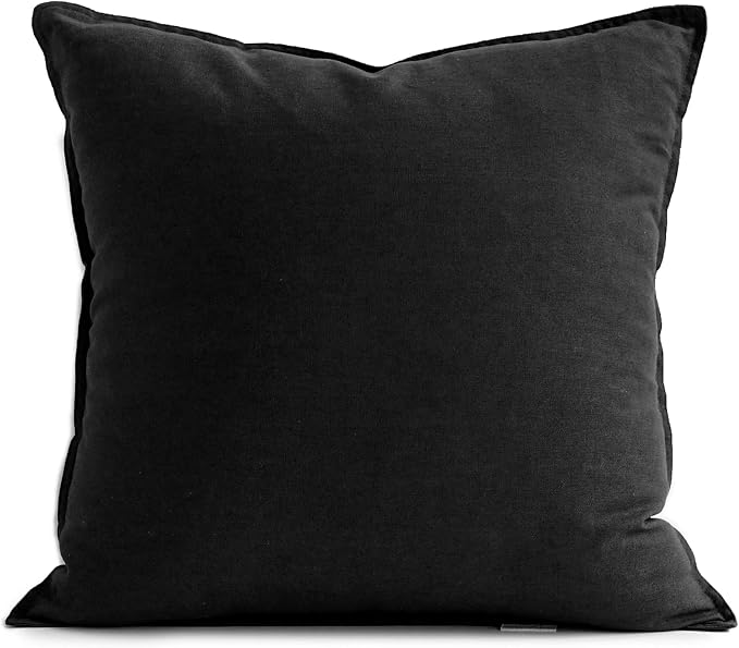 Jeanerlor Decorative Cotton Linen Couch 26"x26" Throw Pillow Case for Sofa Durable Classy, Comfortable Cushion Cover (65 x 65cm), Black