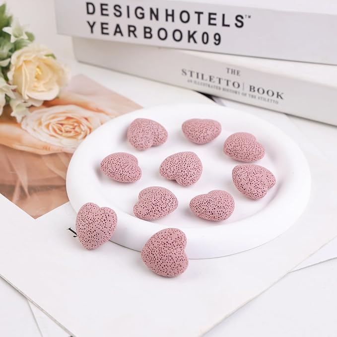 rockcloud Pink Lava Rock Stone Heart Shape Pocket Stones Dyed Lava Rocks Aromatherapy Essential Oil Diffuser Set, 0.9 Inch, 10 Pcs