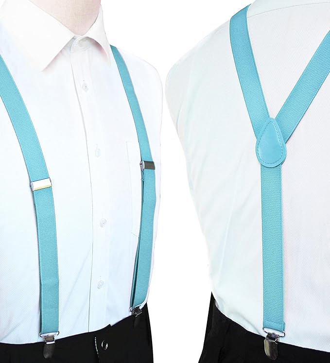 JEMYGINS Solid Color Mens Suspender with 3 Strong Clips Adjustable Braces