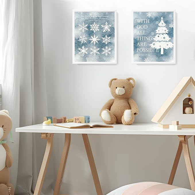 LARTSFRO Christmas Winter Gifts Wall Art Decor Posters, Christmas Snowflakes Christian Room Bathroom Bedroom Dorm Wall Art Decor Aesthetic for College Teen Girls Gifts, Inspirational Bible Verses Winter Wall Decor, 10x8 Inch Set of 4 Pcs Christmas Pict...