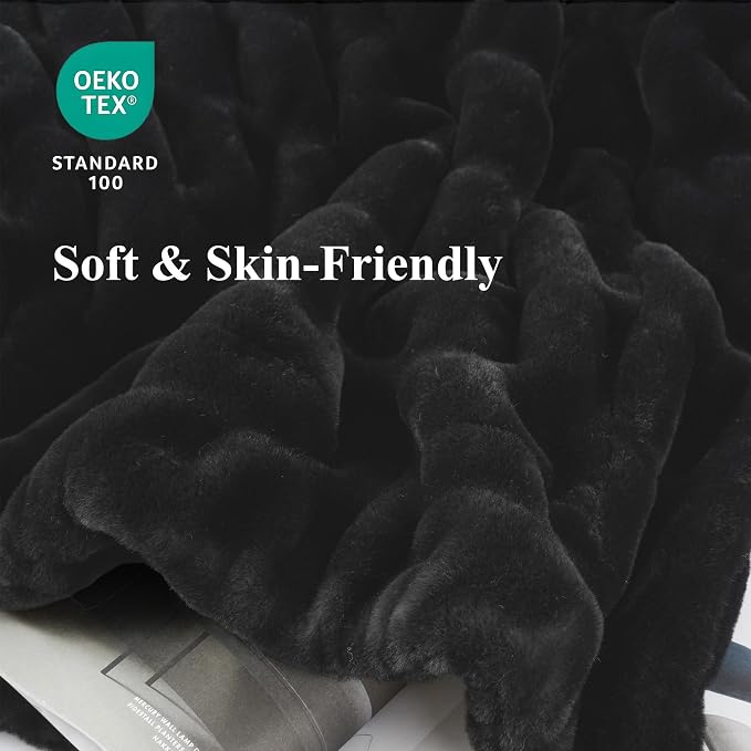 BATTILO Soft Black Faux Fur Throw Blanket for Couch, 50"x60", Double Side | Black Throw Blanket, Minky Couture Blanket, Cozy Warm Fluffy Faux Fur Blanket For Bed, Sofa Living Room