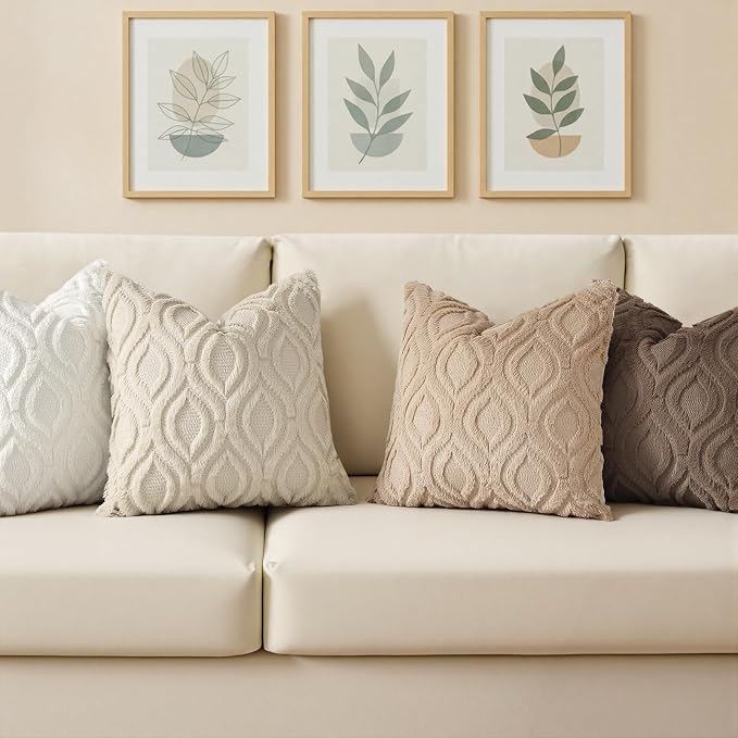 decorUhome Faux Fur Soft Light Brown Throw Pillow Covers 20x20 Set of 2 | Plush Solid Fall Couch Pillow Covers, Accent Modern Farmhouse Neutral Decorative Square Pillow Cases for Sofa Bed Living Room
