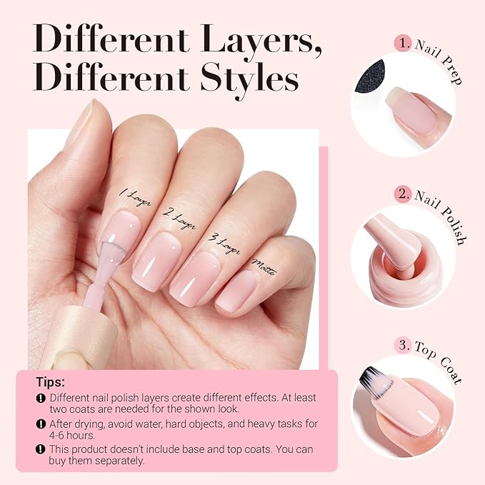 AZUREBEAUTY Jelly Pink Nail Polish Sheer Light Peach Translucent Color Quick Dry Natural Regular FingerNail Polish no Gel Home Salon DIY Women Gift