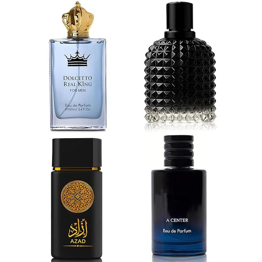 A CENTER Men's Cologne Include 4 Variety Pack Perfume Gift Set- 3.4 Fl Oz Each Eau De Parfume Tobacco,Musk,Woody,Masculine Scent Long Lasting Fragrance(Bundle K)