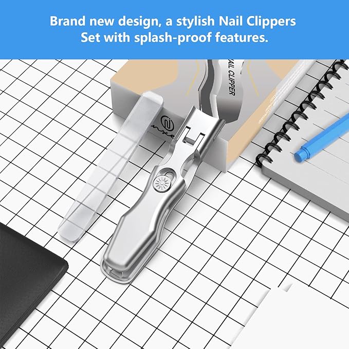 Nail Clippers for Men Thick Nails,INXEN Wide Jaw Opening No Splash Fingernail Clipper with Catcher,German Toe Nail Clippers for Thick Nails for Seniors, Stainless Steel Nail Cutter for Adult