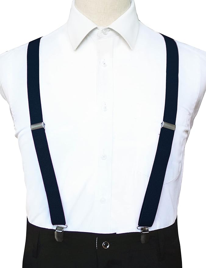 JEMYGINS Solid Color Mens Suspender with 3 Strong Clips Adjustable Braces