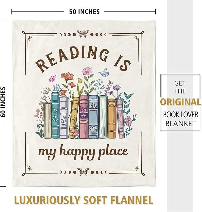 Book Lovers Gifts, Reading Blanket Gifts for Book Lovers | Unique Bookish Presents for Reader Bookworm on Birthday Christmas Soft Flannel Throw Blanket 60"x50"