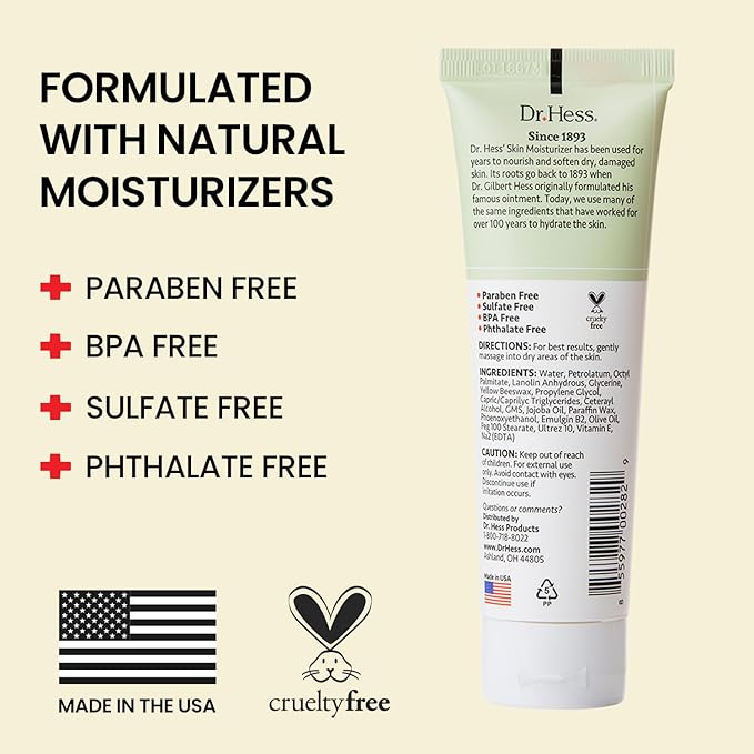 Dr. Hess Face Moisturizer for Dry & Sensitive Skin, Nourishing Lanolin, Vitamin E & Olive Oil Formula, Healing Hydrating Facial & Body Lotion, Paraben & Sulfate Free, Daily Skin Care Cream, 4 oz