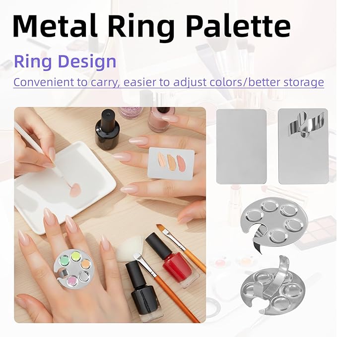 8Pcs Makeup Mixing Tray Makeup Palette with 4Pcs Makeup Spatula and a Makeup Brush, Stainless Steel Makeup Palette Mixing Tray Nail Art Foundation