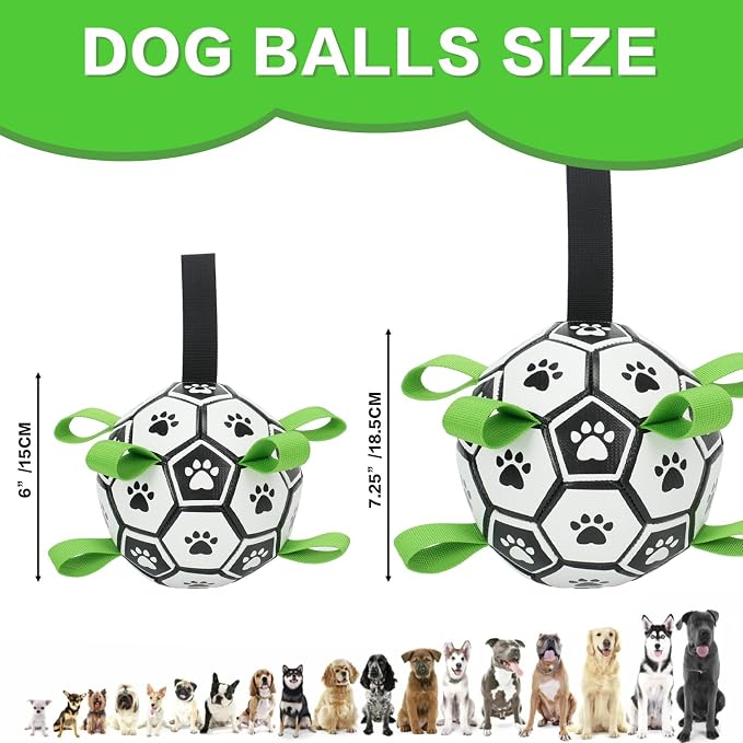 Dog Soccer Ball with Straps, 7.25 Inch Herding Dog Ball Toys Dog Birthday Toy, Balls for 30-90lbs Dogs, Outdoor Dog Ball Toy for Medium Large Puppy, Interactive Toy for Tug, Water Toy Ball