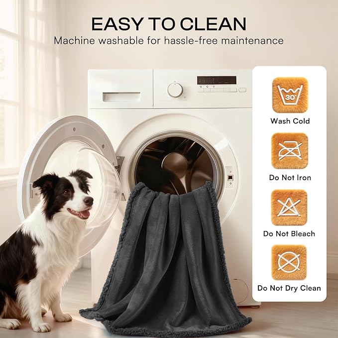 Luciphia Waterproof Blanket for Large Dog, Reversible Sherpa Bed Cover | waterproof pet blanket sherpa fleece reversible couch cover bed protector from spills scratches, Black 100" x 85"