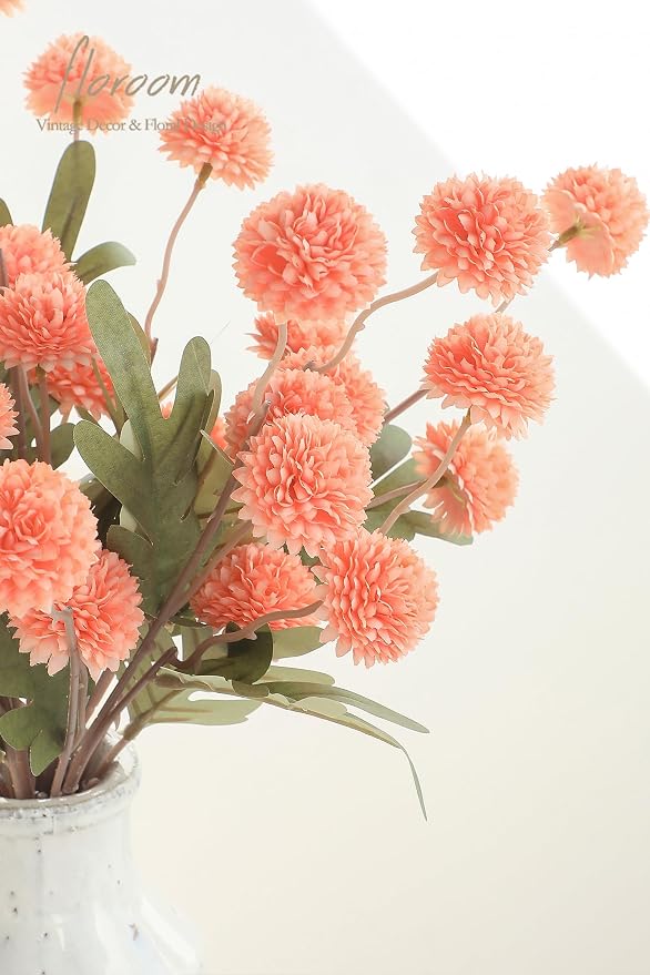 5pcs Coral Pink Faux Silk Mums Artificial Flowers, Bulk Fake Small Mini Chrysanthemums with Stems for DIY Wedding Centerpieces Floral Arrangements Vase Fillers Home Decorations
