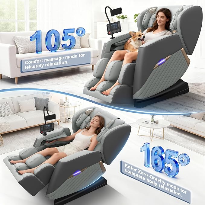 Massage Chair Full Body, Zero Gravity Massage Chair with 16 Fix Rollers, Auto Massage Program, Foot and Calf Massage, Recliner Chair with Heating, Touch Screen Controller, Bluetooth Speaker