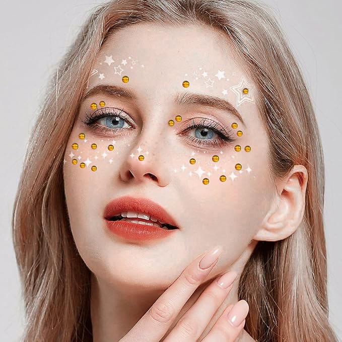 3090PCS Face Gems Eye Jewels Rhinestones Crystals Stickers 3/4/5/6mm With Gold Stickers for Body, Stick on Jewels Makeup Glue for Eye Hair Nails Make up and Craft Decor