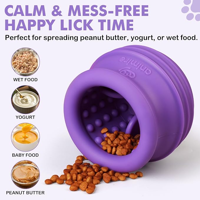Treat Dispensing Dog Toy, Long-Lasting Interactive Puzzle Toys for Dogs, Stuffable Dog Enrichment Frozen Lick Treat Toy for Boredom, BPA Free Silicone Fetch Catch Chew Toy (Purple,L)
