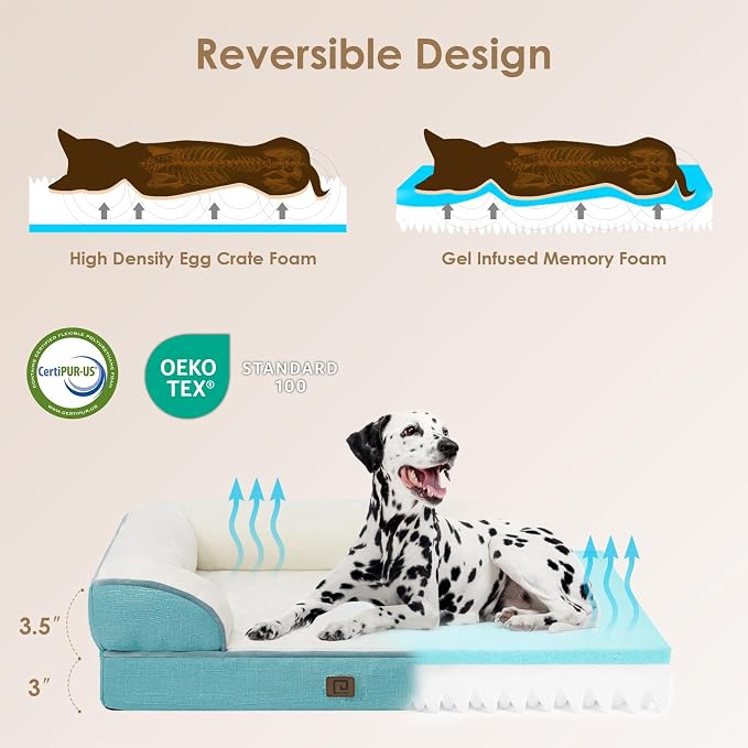 EHEYCIGA Orthopedic Dog Beds Large Sized Dog, Waterproof Washable Pet Bed | Non-Slip Bottom and Egg-Crate Memory Foam XL Dog Couch Bed with Washable Removable Cover, Turquoise Blue