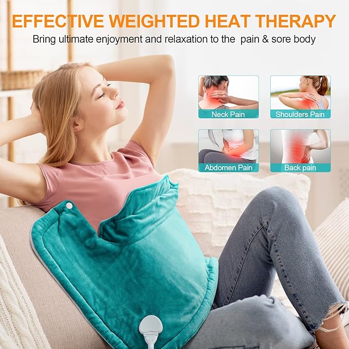 Heating Pad for Neck and Shoulders and Back, Valentines Day Gifts for Her Him, Birthday Gifts for Women Mom, Weighted Neck Heating Pads, Large Heat Pad, 6 Heat Settings 4 Auto-Off, 17"x23" Blue