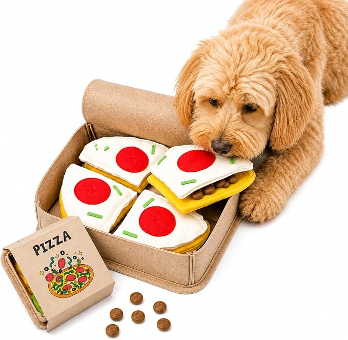 Pizza Snuffle Toy for Dogs | Interactive Puzzle for Slow Feeding, Nose Work & Mental Stimulation | Washable Dog Enrichment Toy for Small, Medium Dogs, Puppies & Seniors | American Brand (Pizza)
