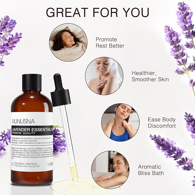 Lavender Essential Oil 100ML, 100% Natural and Pure Lavender Oils for Hair, Body, Skin, Massage, Home, Candle, Soap, Bath Bombs Making