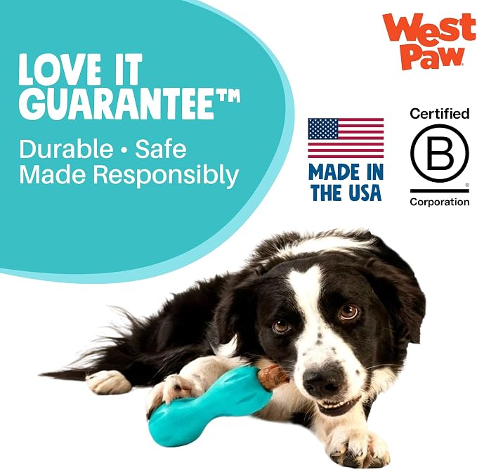 WEST PAW Qwizl Durable Zogoflex Dog Puzzle Toy for Mental Stimulation, and Enrichment - Treat Dispensing for Bully Sticks and Dental Sticks - Dishwasher Safe - Made in USA - Large - Teal