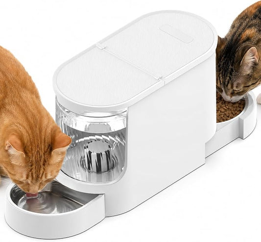 Automatic Cat Feeder 2-in-1 Set with Stainless Steel Bowls | Dog Feeding & Watering Supply with Stailess Steel Bowls Large Capacity Low Noise