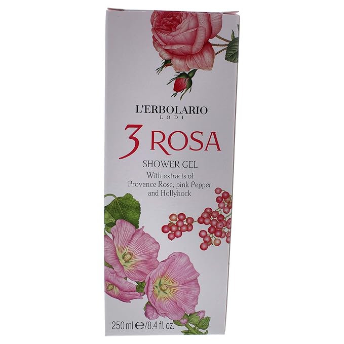 L'Erbolario 3 Rosa Shower Gel - Bath Foam With Seductive And Elegant Power - Preserves The Natural Moisture Of Skin Tissue - Perfectly In Tune With Feminine Allure - Ideal For Sensitive Skin - 8.4 Oz