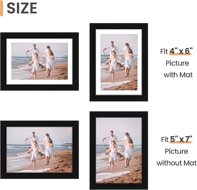 upsimples 5x7 Picture Frame, Photo Collage Wall Decor Set of 10, Black | Small Frame Fit 4x6 and 5 x 7 Photos, Wall or Tabletop Display, For Gallery Hallway Living Room, For Christmas Mother's Day