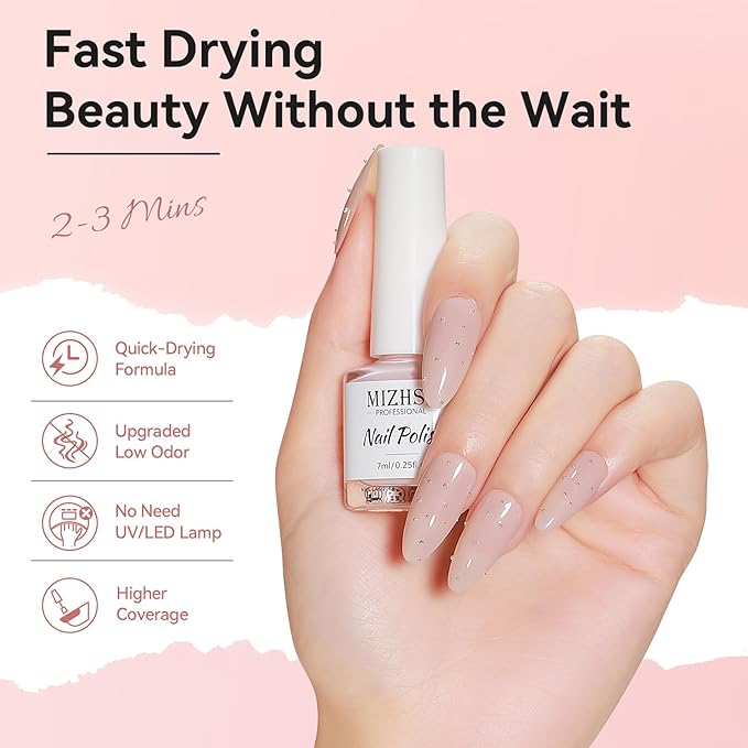 MIZHSE Nail Polish Set: 6 Classic Nude Colors Collection Milky White Nude Pink, Quick Dry Regular Nail Lacquer Fingernail Manicure DIY Nail Art Salon, Valentines Gift for Women Girls