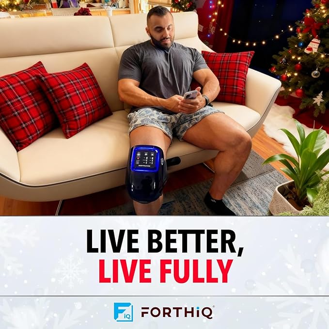 FORTHiQ Knee Massager Pro+ 6-in-1 with Heat, Dual Red Light and Vibration, Adjustable Straps and Memory Function, Ideal Winter Wellness, 2 Pieces