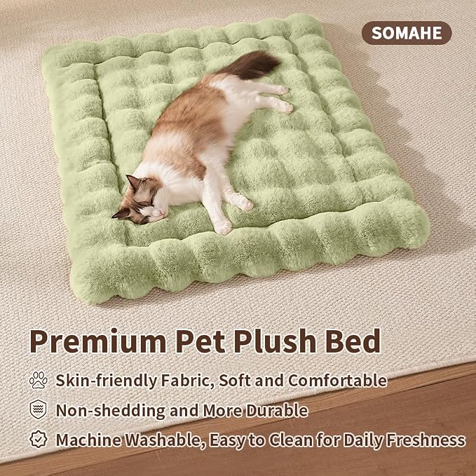 SOMAHE Soft Plush Cat Bed Mat, Machine Washable, Small 23x15 Fruit Green | Machine Washable + Non-Slip Paw Bottom: soft cat mat stays fluffy and steadier on floors, couches, and cat trees.