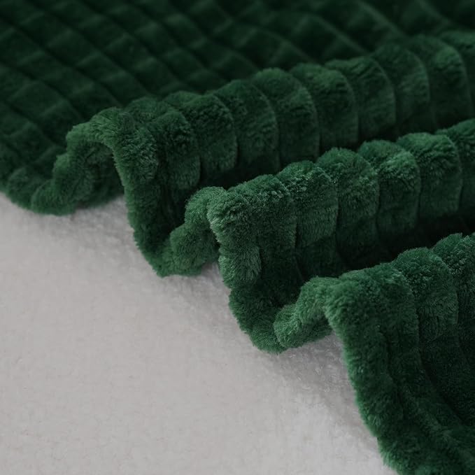 Puncuntex Fleece Throw Blanket Dark Green 60"×80" with Square Grid Design | Super Soft Plush Cozy Flannel Throw Blanket Luxury for Couch Sofa Chair