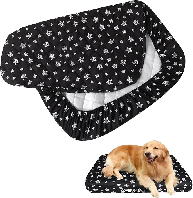 Waterproof Dog Bed Covers Replacement Lovely Black Star Print, 35x44 Inches | Washable Pet Hair Easy to Remove, Noiseless Quilted Puppy Pet Bed Cover, for Dog/Cat, Cover Only