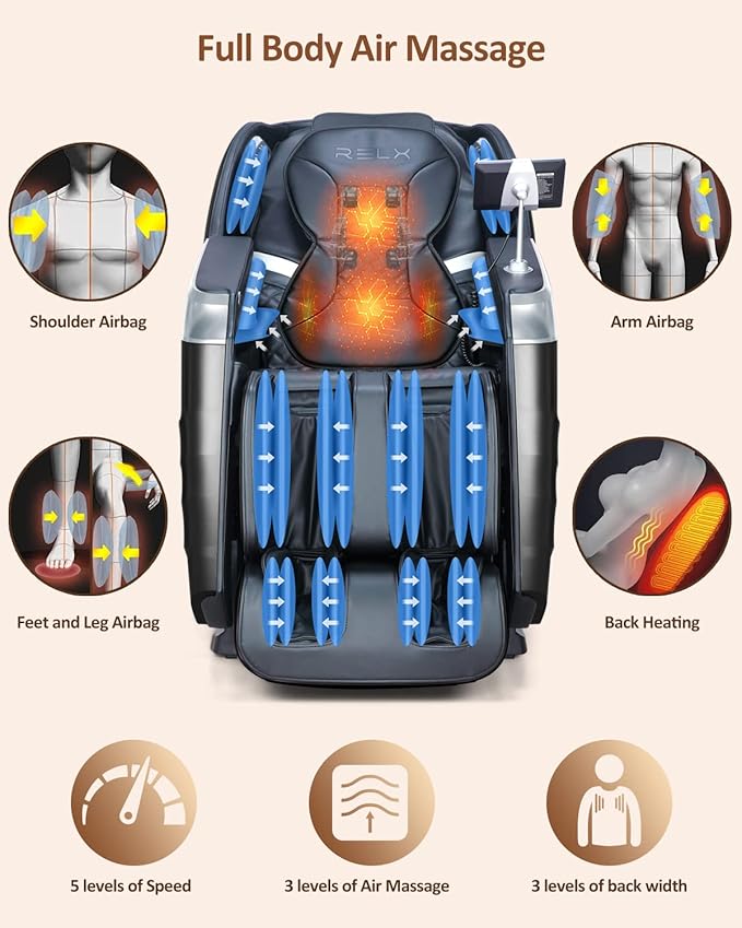 RELX 2025 Massage Chair Full Body, 15 Modes Zero Gravity SL-Track Shiatsu Massage Chair Built-in Heat System, Airbag Massage with Body Scan, Deep Yoga Stretch, Calfrest Extension and AI Control(Black)