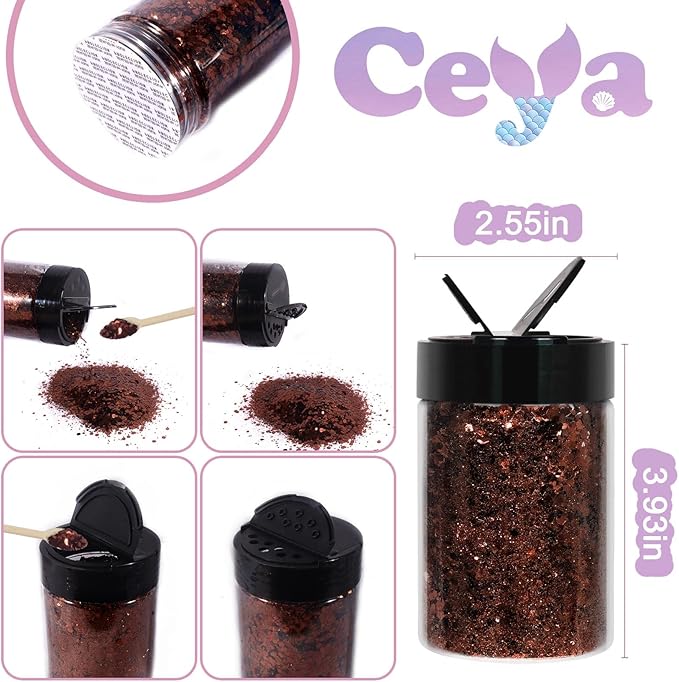Ceya Chunky Glitter, 4.9oz/ 140g Coffee Brown Craft Glitter Powder Mixed Fine Flakes Iridescent Nail Sequins for Nail Art, Hair, Epoxy Resin, Tumblers, Slime, Painting, Festival Decor
