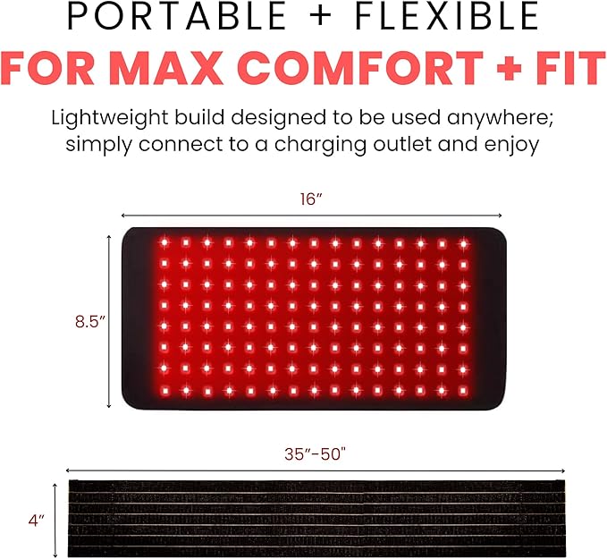 JWAY Red Light Therapy Belt | 660nm Red Light Therapy & 850nm Near Infrared Light Therapy for Body | Relax & Massage Muscles | Pain Relief and Inflammation | Improve Circulation
