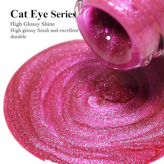 Imtiti Cat Eye Gel Nail Polish, 15ml Hot Pink Crystal Glitter, Magnetic, Holographic, UV LED Manicure Set