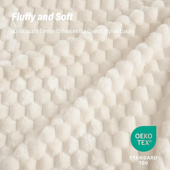 Bnuitland Ivory Flannel Throw Blanket (50X40 inches), 300 GSM Fleece Cozy Warm Soft Lightweight Bed Sofa Blanket for Babys and Pets, Suitable for All Seasons