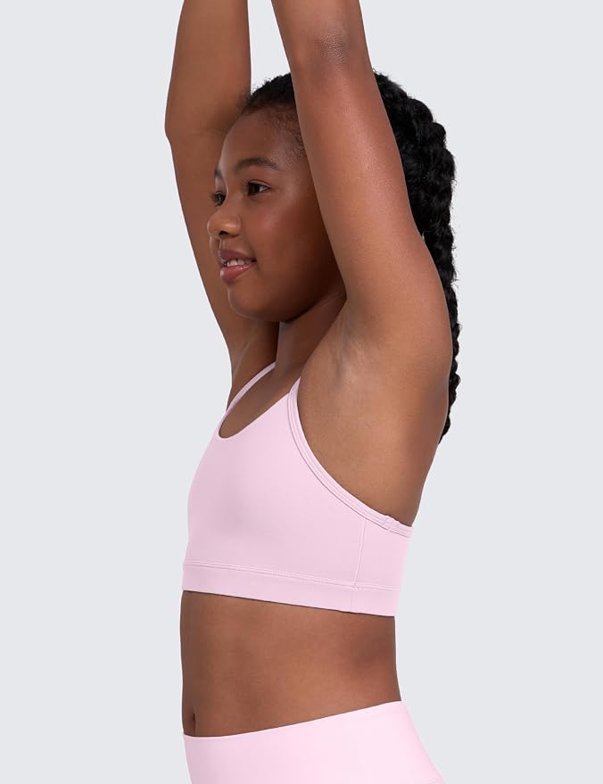 CRZ YOGA Girls Butterluxe Y Back Sports Bra - Yoga Athletic Casual Tops Scoop Neck Spaghetti Strap Padded Crop Kids Teen