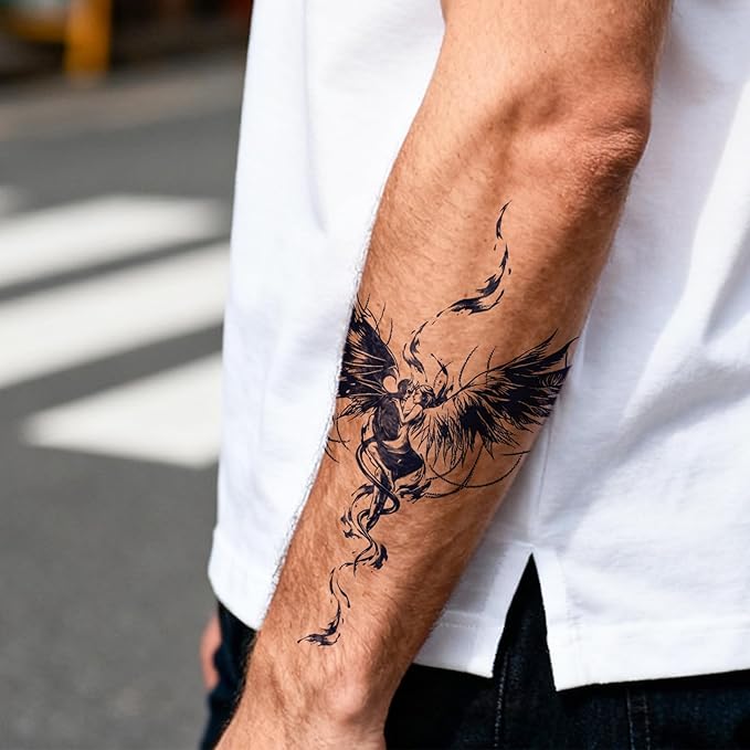 Semi Permanent Tattoos, 2 Sheets Realistic Large Angel VS Devil Couple Temporary Tattoos for Men Women Adults Back Arms Calf, 2 Weeks Fake Tattoos, Waterproof and Non-Reflective, Unique Design