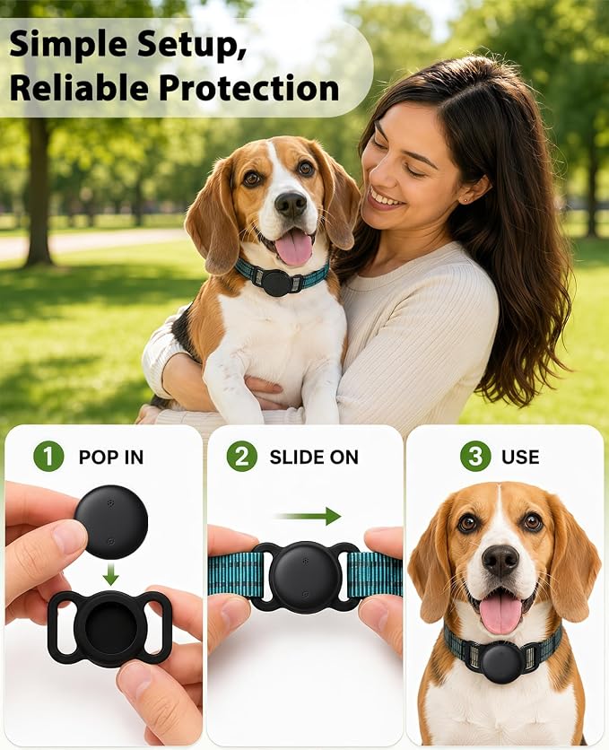 GPS Tracker for Dogs and Cats, iOS & Android, Real-Time Tracking (Matte Black) | Pet Tracker for Apple Find My or Google Find Hub; no monthly fee, 7-day history, IP67 water resistance and spare battery.