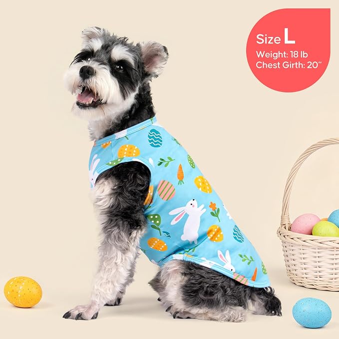 KYEESE 2Pack Easter Dog Shirt, Breathable Tank Top Sleeveless Dog T Shirts for Small Dogs Boy Girl, Lightweight Dogs Clothes Pet Outfit for Holiday, Blue+Bunny, L