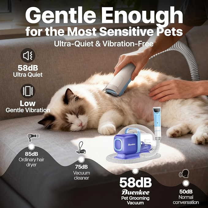 Buenkee Dog Grooming Vacuum Kit, 15000Pa Clipper, Shedding Brush, 2L, Blue | Brush, trim and deshed at home with less flying fur, mess-control suction and fewer emptying breaks during longer sessions