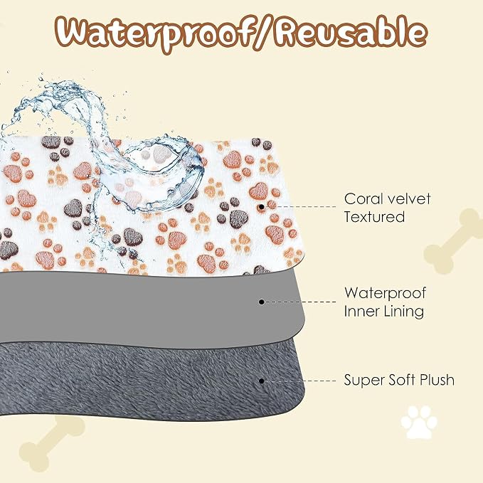 YUEPET Waterproof Dog Blankets, 2 Pack Washable Puppy Blankets 23 x 16 in | White and Coffee Pair, Reversible Soft Fleece, Mylar Heat-Reflective Layer, Bed Sofa and Car Use, Small Dogs and Cats