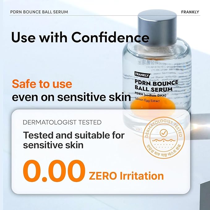 FRANKLY Salmon PDRN Bounce Ball Serum – 99% Pure PDRN Salmon DNA for Post Microneedling Recovery, Redness & Damaged Skin Repair | Glass Skin Korean Skincare | Lightweight, Non Sticky | 1.01 fl oz