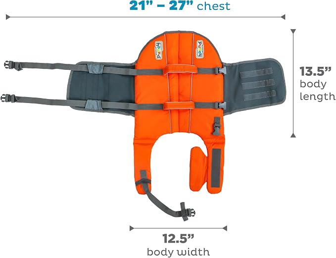 Outward Hound Granby Splash Dog Life Jacket, Life Vest, Orange, Medium | Max Buoyancy, Adjustable Fit, Head/Neck Support, Rescue Handle, Reflective, Swimming & Boating, Medium Dogs (21–27" Girth)