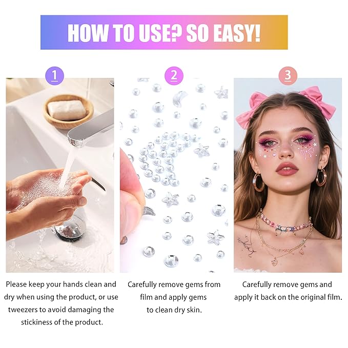 SAOROPEB 5 Sheets Face Gems Face Jewels Stickers, Self Adhesive Eye Body Face Nail Crystal Rhinestones Rainbow for Women Festival Accessory and Nail Art Decorations