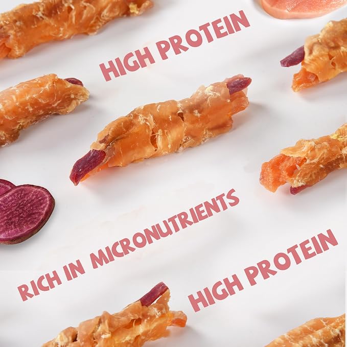 Pawmate Dog Treats Chicken Jerky Wrapped Double Sweet Potato 10.6oz | Healthy Chicken Jerky Dog Chews, High Protein Low Fat Dog Chewy Training Snacks for Small Medium Large Dogs, 12-15 Counts