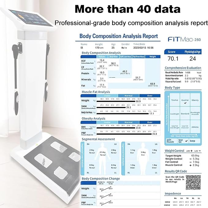 Body Composition Analyzer with 10.1 LCD Display, Muscle Mass Inbody Scale with Printer, Body Digital Scale, Smart Body Health Analyzer, BMI Measurement Tool Bioelectrical Impedance