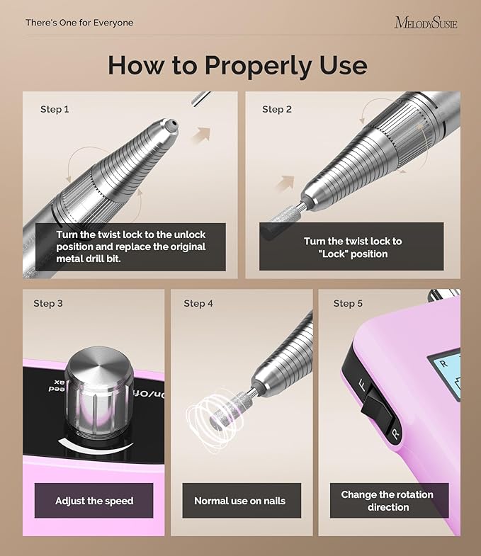 MelodySusie Entry-Level Clip-On Cordless Nail Drill, SC320H 30000RPM Popular Classic E-File with LCD Display for Manicure Shaping & Gel Removal, Perfect for Training, Nail Art Practice & Home Use
